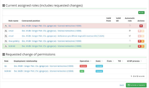  Role change request - roles summary