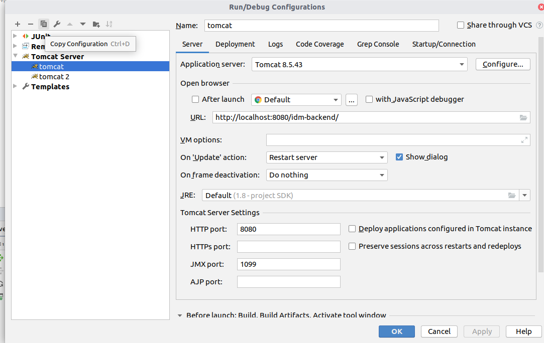  Select configuration and click on copy icon