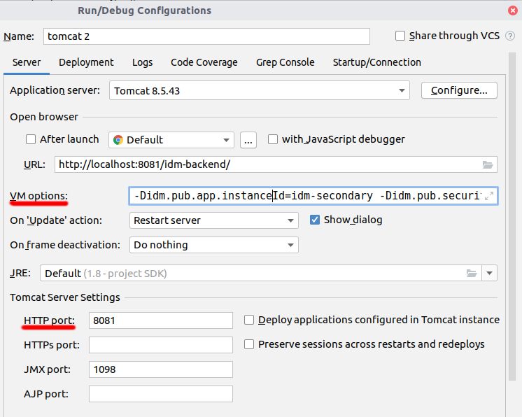  Edit port and VM options